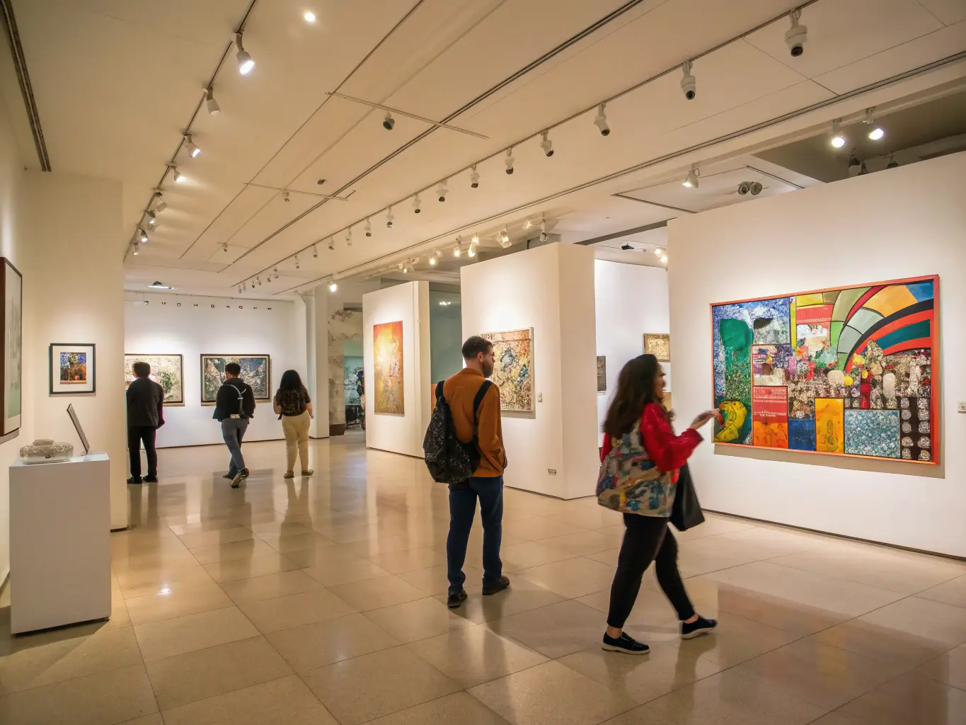 A captivating photograph of an art exhibition organized by COMITE YAKAMOTO, featuring a diverse collection of contemporary artworks and visitors appreciating the displays.